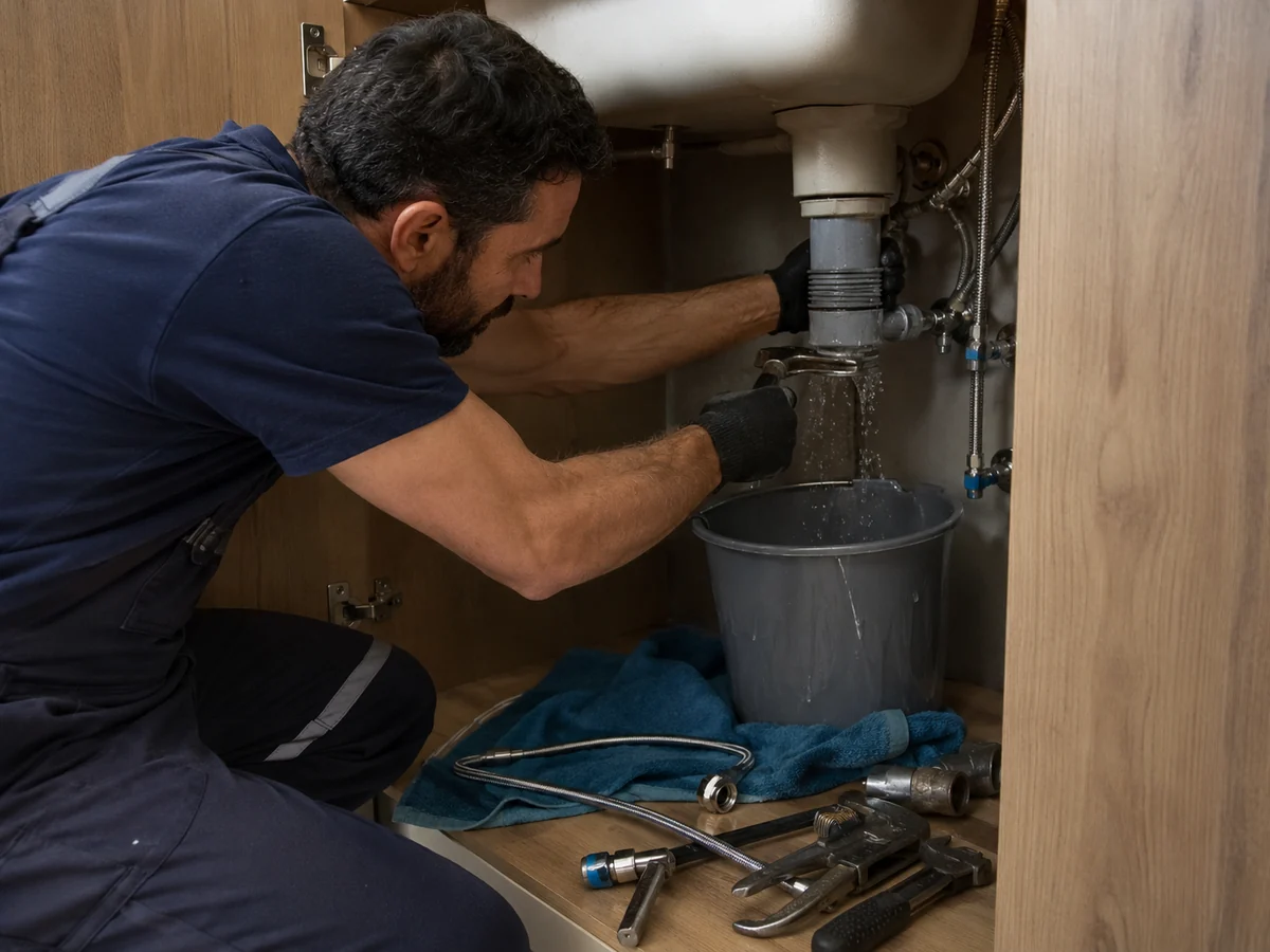 Reparación de fuga de agua bajo lavaplatos